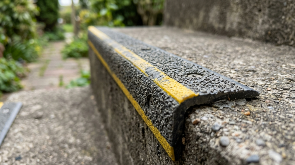 Close-up detail shot of textured GRP anti-slip stair edge pr