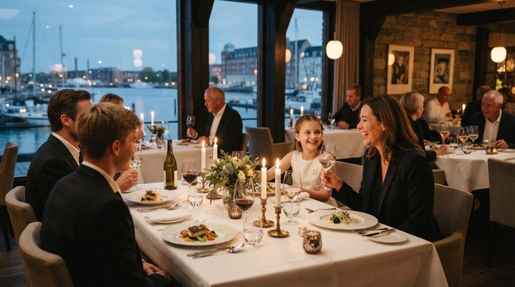 Sophisticated evening confirmation dinner scene in an upscal