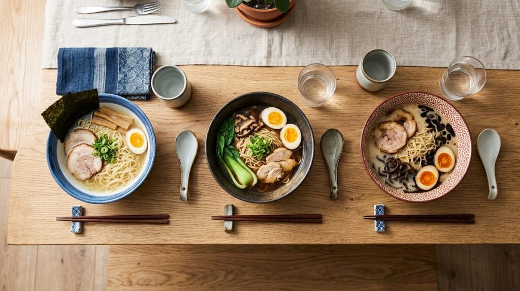 Overhead styled shot of a modern Scandinavian kitchen table 